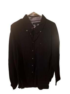 Tommy Hilfiger Men's Core Flex Poplin Long Sleeve Button Down Shirt Black XL
